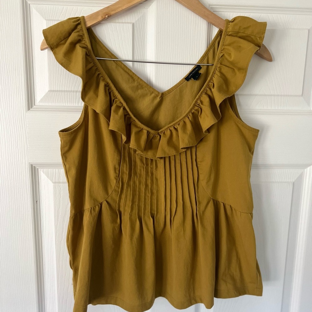 Ann Taylor Pintucked Ruffle Shell Top In Amber Green - S - Picture 2 of 11